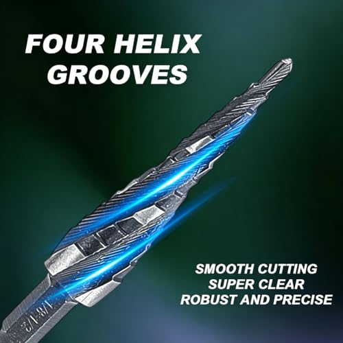 WHIMSTITCH 5-piece HSS step drill bit set for metal, covering 59 sizes from 1/8 to 1-3/8 inches