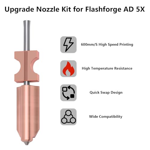 5 PCS Quick-Swap Nozzles Kit for AD5X, 2 PCS 0.2mm, 1 PC 0.25mm, 1 PC 0.6mm, 1 PC 0.8mm Hardened Steel Tip Integrated Nozzles with 5 PCS Silicone Socks and Nozzle Wiper for Flashforge AD5X Multi Size