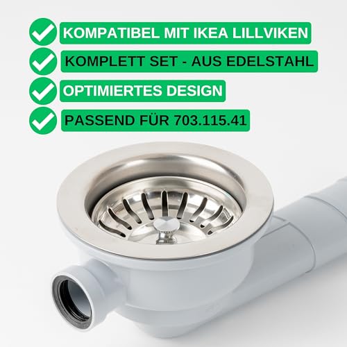 Sink Strainer Basket, 1 Pack, Compatible with IKEA LILLVIKEN 70311541, Diameter 80 mm Strainer Basket, Made of Stainless Steel, Basket Spigot with Ball, Improved Filter Function, Replacement Part for Lillviken Kitchen Sinks Strainer Basket Set, 1 Pack