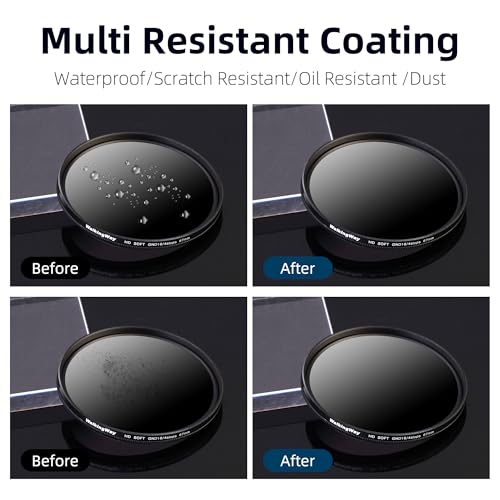 Walking Way 52mm GND16 Variable Filter 4 Stops Camera Lens Graduated Neutral Density Filters 30 Multi-Layer Coating Ultra-Slim HD Waterproof Scratch Oil Resistant Lens Filter, Aluminum Alloy Frame