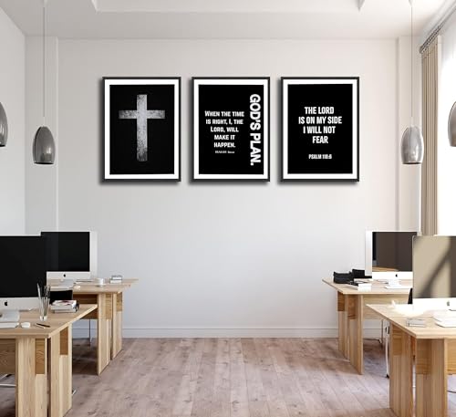 3Pcs Black White Scripture Poster Wall Art Christian Cross Bible Wall Decor 24"Lx16"W