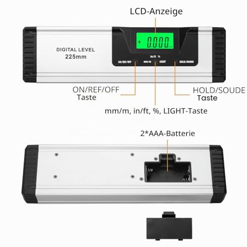 Neoteck Spirit Level Digital LCD Spirit Level Magnetic 225 mm Aluminum Protractor with LCD Display, Audio Display, 4 Adjustment Modes Inclinometer