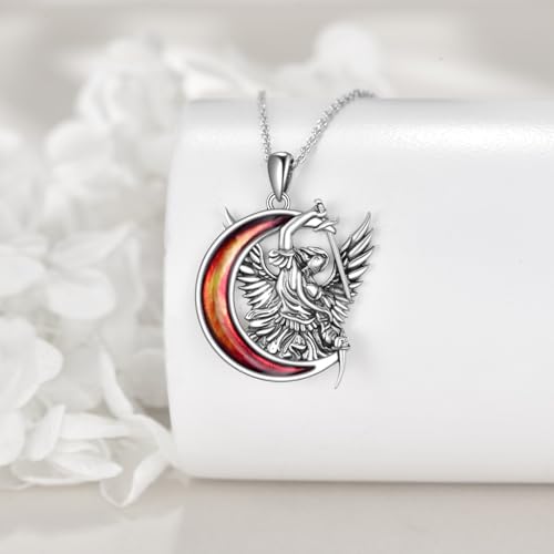 POPLYKE Black Horse/St Michael Necklace for Women Sterling Silver Horse Pendant Necklace Moon Necklace Jewelry Gifts for Men 18+2 Inch Saint Michael