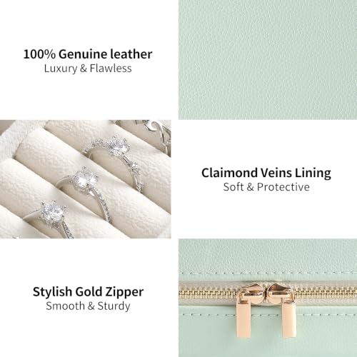 Genuine Leather Travel Jewelry Organizer Case for Women, Small Mini Portable Jewelry Box for Ring Earrings Necklace Bracelet Luxury Gift for Women Yellow