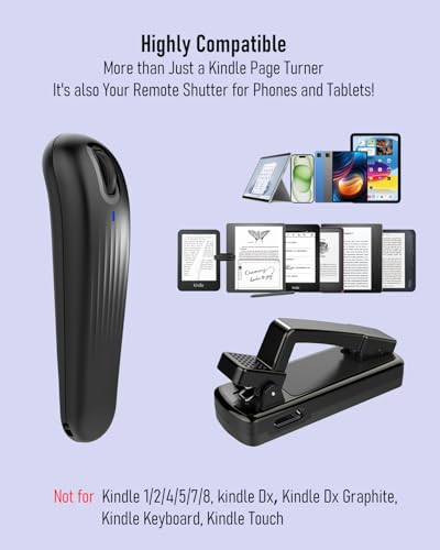 Remote Control Page Turner for Kindle Paperwhite/Kobo/Oasis,ipad,Cameras,Hands-Free Reading with Wrist Strap