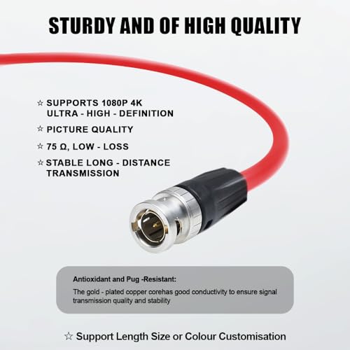 Alvin's Cables 12G BNC-Coaxial-Cable HD SDI BNC Male to Male Original Cable for 4K Video Camera 50CM|19.7inches RED 50cm/19.7in