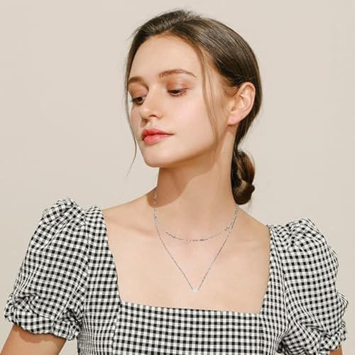 Necklace Femme Chaine Argent Pendentif Coeur Bijoux Cadeau Anniversaire Chaine Fine Élégante Accessory Fashion Bijou Fantaisie Femme Idée Cadeau Noel Saint Valentin Silver1