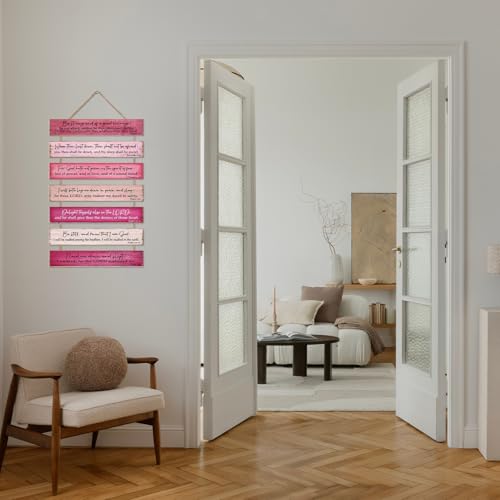 Christian Wall Art,Wood Bible Verse Hanging Sign Home Decor PINK