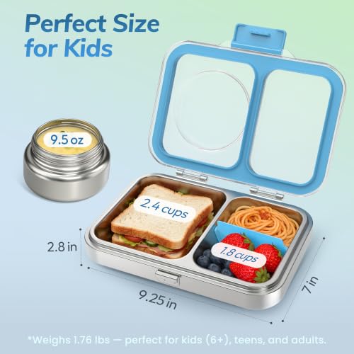 HOMEKOL Stainless Steel Bento Lunch Box + 9.5oz Insulated Food Jar, Blue