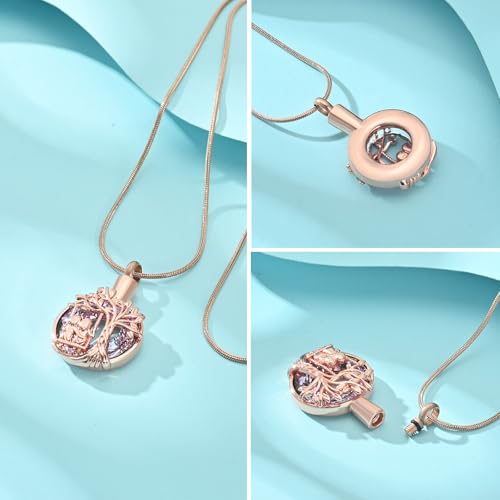 Tree of Life Urn Necklaces for Ashes Sisters Cremation Jewelry RoseGold-Purple