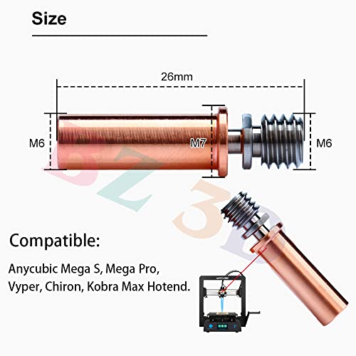Vyper BiMetal Heatbreak,Kobra 2 Copper+Titanium Alloy All Metal Bi-Metal Heat Break for Kobra Max/Kobra 2/Neo/Kobra 2 Pro/Plus/Max/i3 Mega/Mega S/X/Pro/Vyper/Chiron Hotend.(2Pcs)