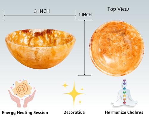 Golden Quartz Crystal Bowl - 3 Inch Decorative Bowls for Room and Home Decor - Gemstone Healing Crystals for Elegant Display, Positive Energy Balance and Gift 3 Inches Golden Quartz