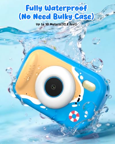 Waterproof Kids Camera, Underwater Camera for Kids 1080P Digital Video Camcorder with 2.4” Display, 32GB TF Card, Emergency LED Flash, Diving Swimming Beach Pool Toys for 3-12 Years Old Boys, Blue