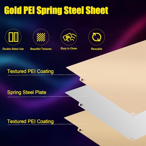 Centauri Carbon PEI Build Plate 260 x 271 mm, Double Sided Textured PEI Printing Plate Spring Steel Print Bed for Elegoo Centauri Carbon 3D Printer