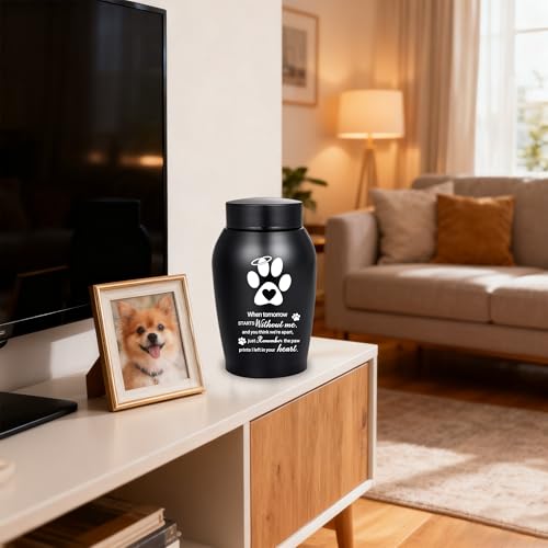 Pet Urns for Dogs Ashes - Paw Print Cremation Jewellery Black Memorial Keepsake Urn, Remembrance for Pet Loss When tomorrow starts without me