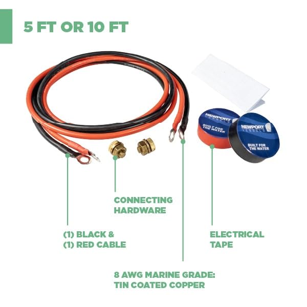 Newport 5ft Trolling Motor Battery Cable Extension Kit – 8AWG Marine-Grade Wire – Includes Connectors, Terminals & Heat Shrink – Compatible with All Newport Motors 5-feet