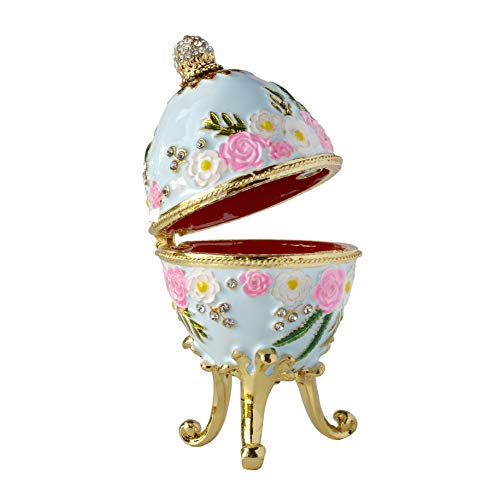 Apropos Hand- Painted Classic Vintage Style Faberge Egg with Rich Enamel and Sparkling Rhinestones Jewelry Trinket Box (Light Blue) Light Blue