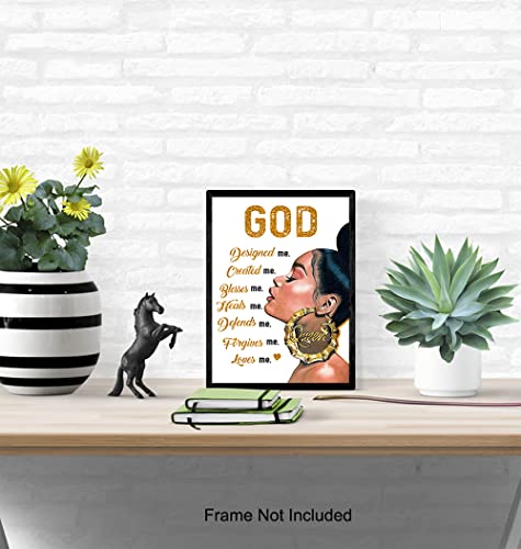 African American Art - Black Art - spiritual Religious Wall Decor - Black women - Inspiration Christian Gifts for Women, African Americans Black Girl - Christian Wall Decor- Faith God Wall Art & Decor 8"L x 10"W