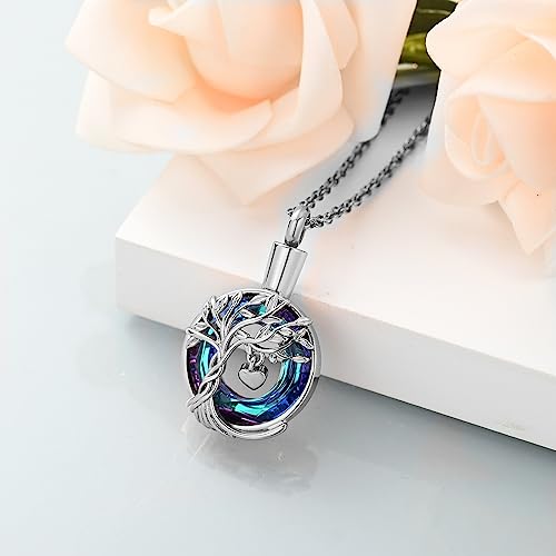 shajwo Tree of Life Cremation Urn Ashes Necklace for Women Men Silver-Blue 2