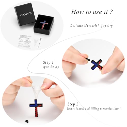 American Flag Cross Urn Necklace for Ashes for Men Women Cremation Jewelry Religious Cross Ashes Keepsake Memorial Jewelry of Loved One B