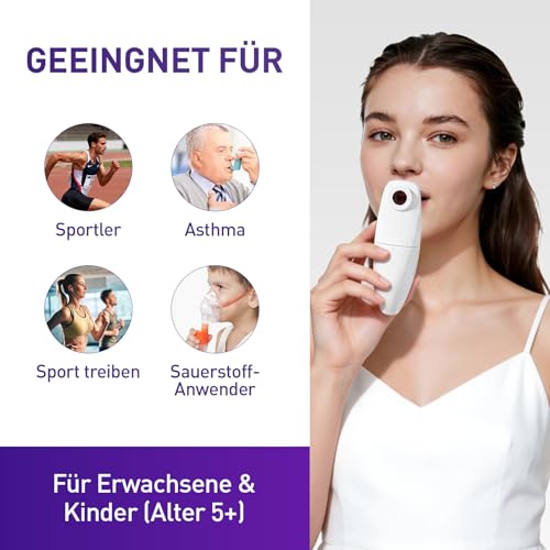 Peak Flow Meter No Bluetooth for Asthma COPD, PEF & FEV1 Risk Indicator | LCD display, for monitoring lung function, paper diary form, AAA batteries operated, digital spirometer