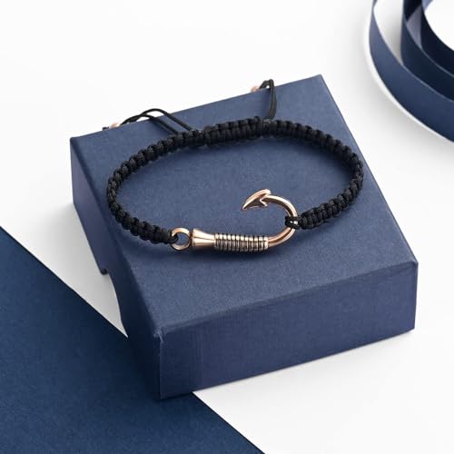Anchor Urn Bracelet for Ashes Fish Hook Cremation Bracelet for Ashes Hand Rope Ash Bracelet for Men Women Memorial Ashes Holder Rose-Hook