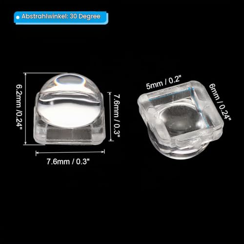 PATIKIL LED Convex Lens 30 Pack 30° Beam Angle Acrylic LED Optical Convex Condenser Lens for 5050 LED Strip Lamp Beads 30 Degrees