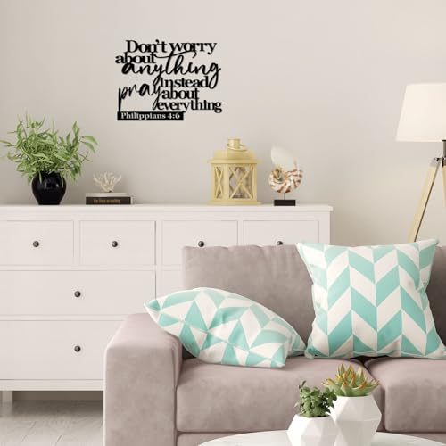 Pigort Scripture Metal Wall Art-Instead Pray About Everything Sign-Philippians4:6 Bible Black Home Decor for Living Room, Bedroom, Dining Room Kitchen 11"X14.5"