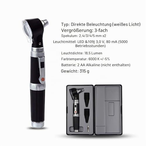 Mini Otoscope Magnification Diagnostic Otoscope with LED Light Direct Light Instrument for Healthy Ears for Doctors, Nurses, Adults, Kids, Babies, Elderly Pets, Animals black