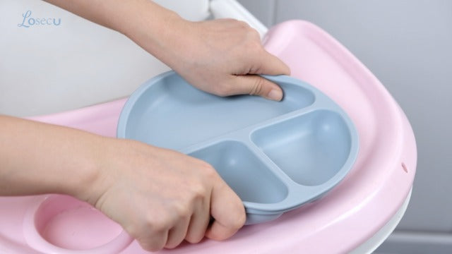 Silicone Baby Feeding Set, Suction Plate Bowl for Baby Led Weaning Dark Pink