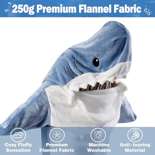 DDMY Shark Blanket Cozy Blanket Hoodie, XL Size Flannel Shark Onesie Wearable Blanket for Adult Cartoon Throw Blankets Shark Sleeping Bag XL-Flannel