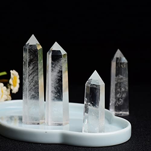1Pc Natural Clear Quartz Crystal Tower 3.6-4.3" Healing Crystal Wand 6 Faceted Chakra Reiki Meditation Therapy 3.54-4.33”（9-11cm）