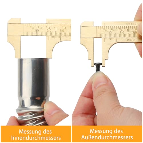 Calliper Small Analogue Handy 100 mm Pack of 2 | Mini Brass Sliding Gauge, Double Scale, Pocket Ruler, for Jewellery, Woodworking, Inch Measuring Tool Ruler
