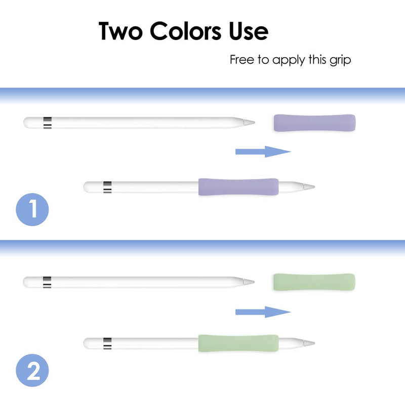 [Australia - AusPower] - ProElife 2-Pack Ergonomics Grip Holder Silicone Protective Sleeve Cover for Apple Pencil 2nd 2021 & 1st Generation iPad Pro 11'' 12.9'' 2021/2020/2018 Stylus Accessories Kits (Lavender/Green) Lavender/Green 