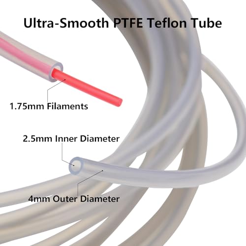 16.4 FT PTFE Teflon Tube Kit with 1 Tube Cutter and 4 Tube Extension Connector, ID 2.5mm X OD 4mm Ultra-Smooth PTFE Teflon Tubing for Bambu Lab A1/P1/X1 Series, K1 Series, AD5M