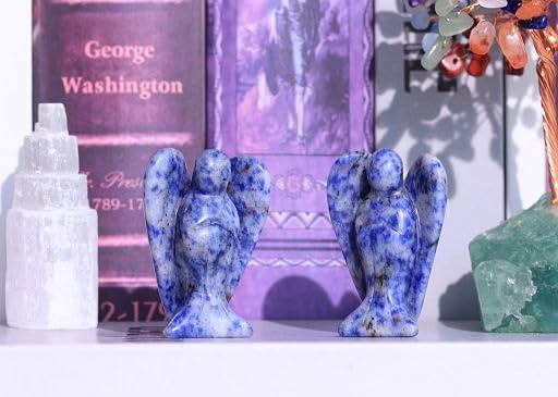 YATOJUZI 2" Blue Sodalite Angel Decors Natural Healing Crystals Polished Carved Gemstones Stones Hand Guardian Cute Sculpture Statue Reiki Energy Figurines Home Room Office Desk Decor Gifts for Women 2 inch
