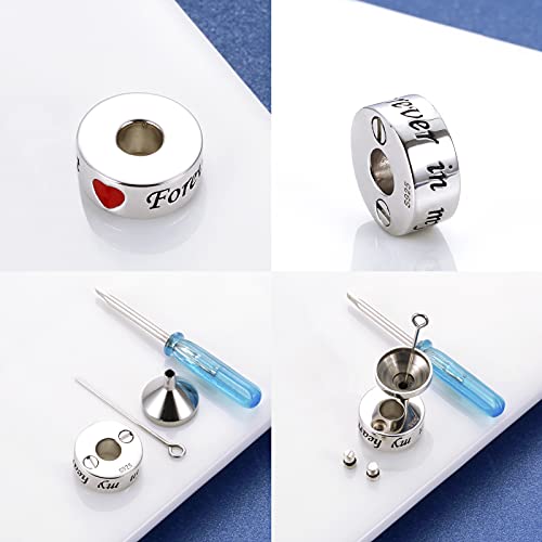 Sterling Silver Cremation Urn Bead Charm for Ashes - S925 Memorial Keepsake Bacetate Pendant Jewelry Gifts for Women Loss Loved One 01 Forever in my heart-Double Urn