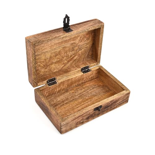 Decorative Tree of Life Pet Cremation Urn – Hand-Carved Mango Wood Keepsake Urn for Dogs & Cats – Wooden Memorial Ashes Box with Tree of Life Design (8" x 5" x 3")
