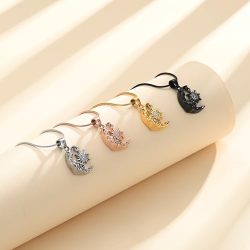 Crescent Moon and Sun Rose Urn Necklace Cremation Jewelry for Human Ashes for Women Men Memorial Ashes Keepsake Pendant Silver