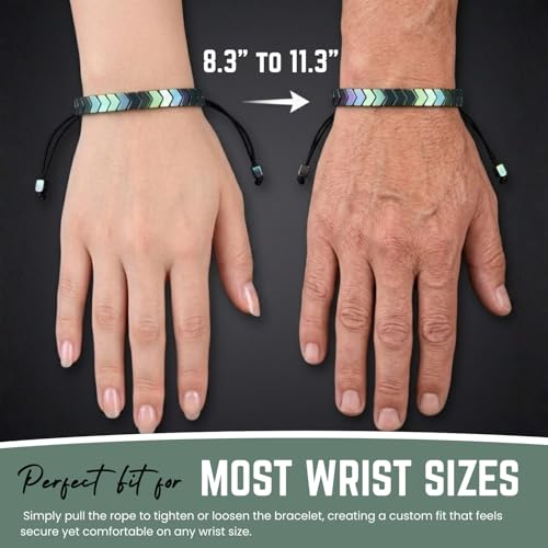 Hematite Bracelet for Men & Women - Arrow Shaped Natural Healing Stone Bracelet for Grounding, Focus & Positive Energy, (8.3"-11.3") Adjustable Stretch Cord Design & Comes with a Message Gift Card
