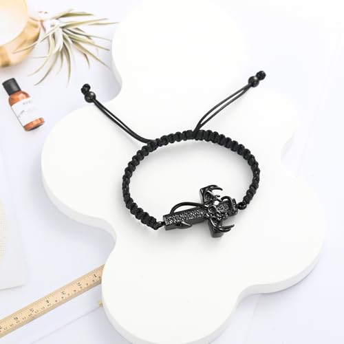 XSMZB Fish Hook Cross Urn Bracelet for Ashes of Loved One Deer Antler Keepsake Ash Bracelets Adjustable Cremation Jewelry Memorial Bangle Black