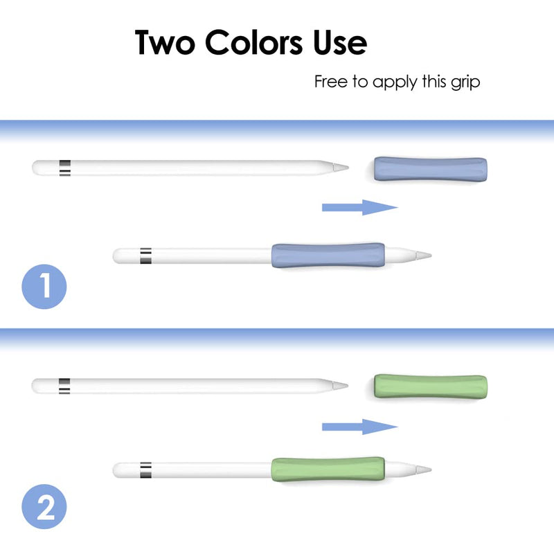 [Australia - AusPower] - ProElife 2-Pack Ergonomics Grip Holder Anti-Rolling Protective Sleeve Cover for Apple Pencil 2nd & 1st Gen 2022-2018 iPad Pro 12.9'' 11''/Air 10.9'' Stylus Accessory Kits (Green/Lavender) Green/Lavender 