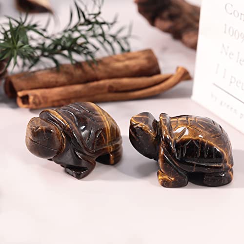 Tiger's Eye Crystal Turtle Figurine 2 Inch – Hand Carved Gemstone Statue for Desk Decor, Luck & Longevity Gift, Feng Shui Home Office Sculpture Tiger's Eye