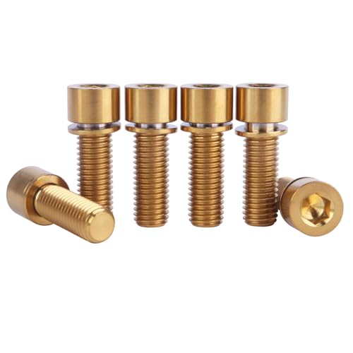 UHDFBDHF gold titanium bicycle stem bolts, M7x20mm hex Allen head with washers, pack of 6