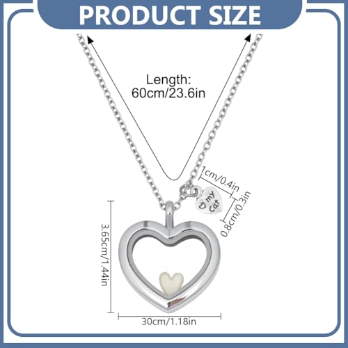 Pet Hair Memorial Necklace Stainless Steel Fur Ashes Keepsake Necklace Clear Glass Locket Necklaces Heart Charm Cat Dog Urn Picture Memorial Jewelry for Women Men Personalised Gift