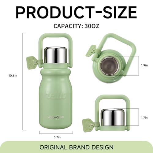 HOLOHOLO Insulated Water Bottle with POP-UP Straw Leak-Proof, Tea Strainer, Multipurpose Lid Cup, Handle, Stainless Steel, 24-Hour Temperature Control, 30 oz (Green) Green