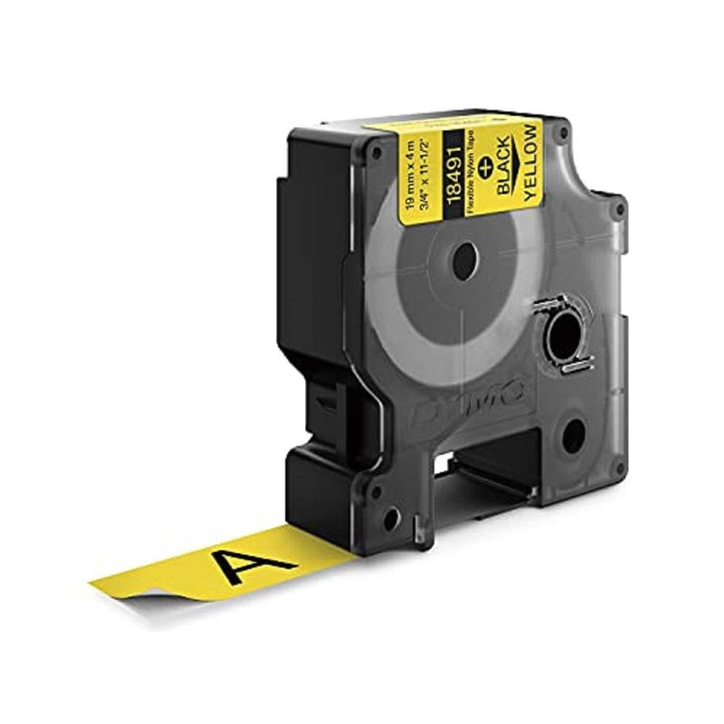 DYMO Rhino Industrial Flexible Nylon Labels 3/4" x 11.5' Black Print on Yellow Tape 3/4" (19MM) Black on Yellow
