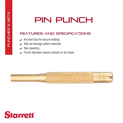 Starrett brass drive pin punch, 5/16-inch diameter, 4-inch length