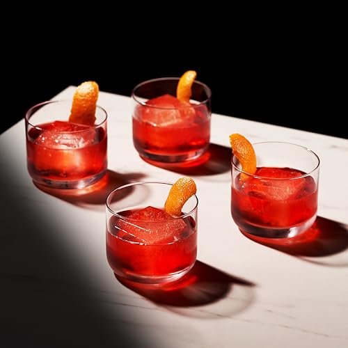 Viski Raye Crystal Negroni Glasses, Lowball Cocktail Glasses Premium Crystal Glassware, 8oz Tumbler Glasses Set of 4 Set of 4 - Negroni