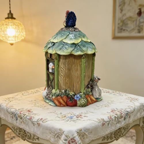 Farmhouse Cow & Rooster Cookie Jar, Rustic Farm Animal Kitchen Canister, Decorative Biscuit Storage Container for Countertop